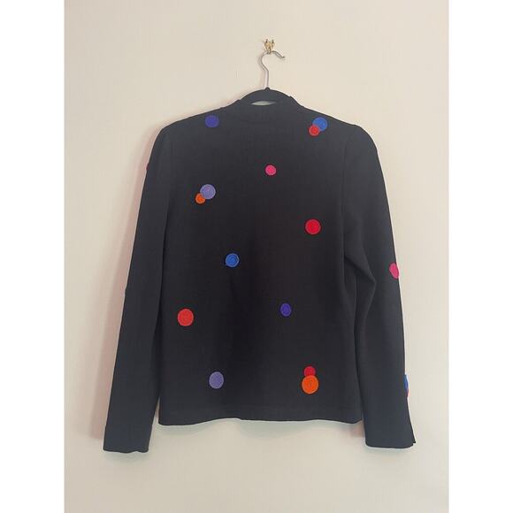 JSS Woman Knit Wear Blazer S Black/Embroidered colorful circles Wool blend USA - Picture 12 of 13